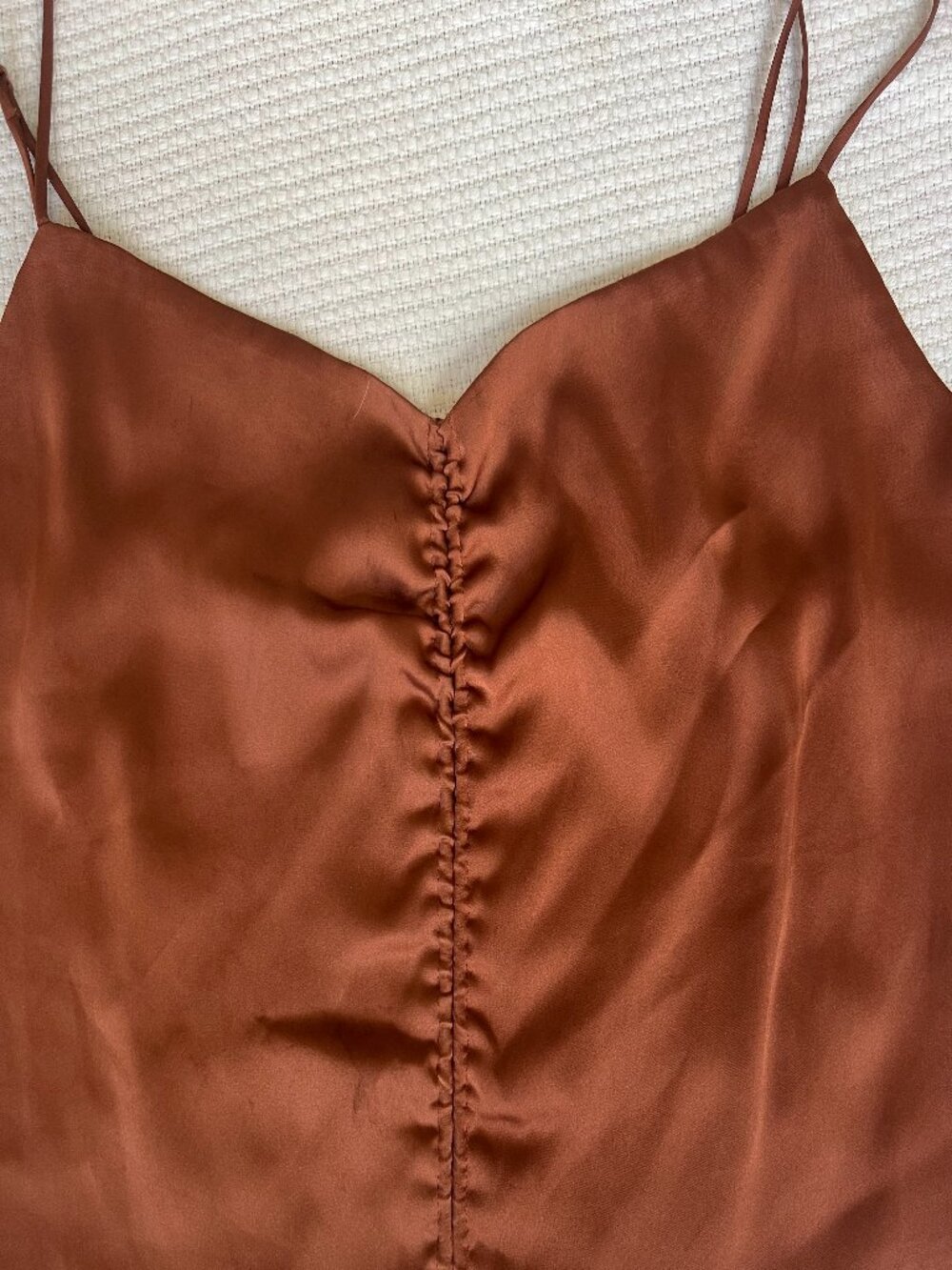 Satin Ruched Drawstring Cami Top - Rust - Picture 4 of 6